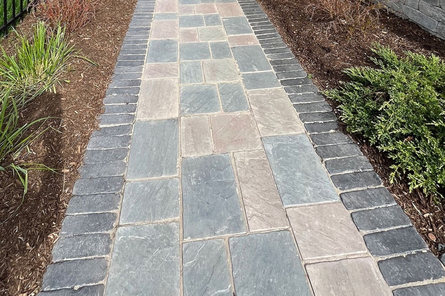Hardscape Project. Brick Blue Stone Side Walkway Hardscape