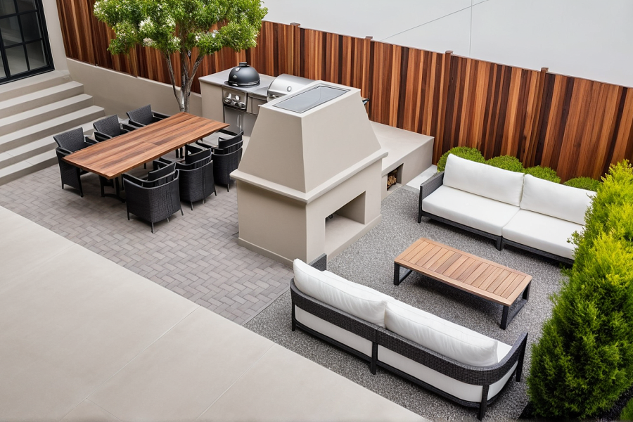Patio Fireplace Kitchen Hardscape Design - Landscaping