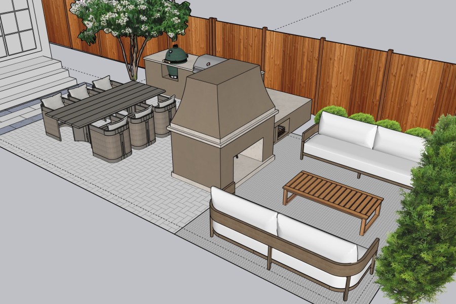 Patio Fireplace Kitchen Hardscape Design - Landscaping