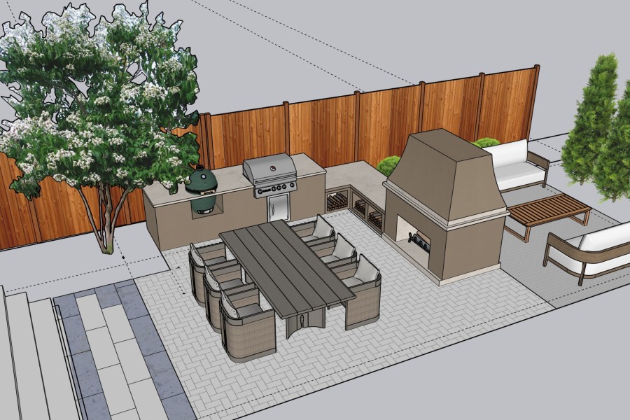 Patio Fireplace Outdoor Kitchen Hardscape Design - Landscaping